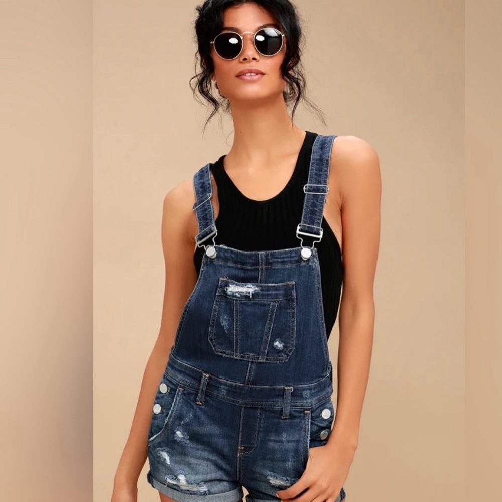 BLANK NYC distressed denim short overalls 26